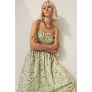 H&M Wildflower smocked bandeau green dress, size XS (NWT)